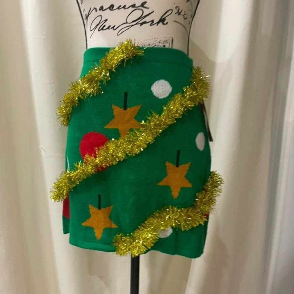 CHRISTMAS TREE TINSEL FETCHING KNIT MINI SKIRT‎ GIGGLE BELL HOLIDAYS SIZE SMALL